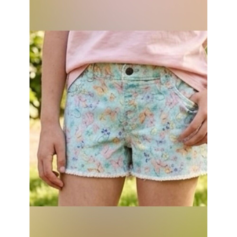 Carter's Pastel Floral Denim-Style Shorts - Light Blue with Pink & Yellow